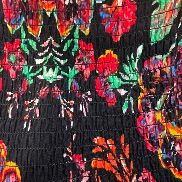 Lulus Black Vibrant Floral Off Shoulder Hi Lo Dress M Boho Tropical Vacation - Picture 7 of 10